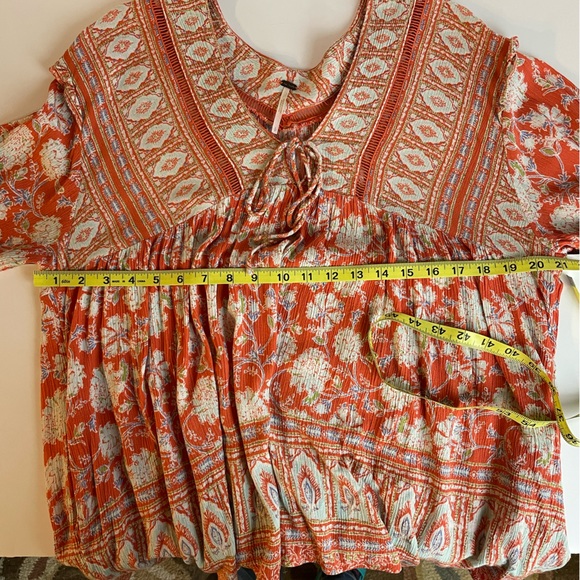 Free People Moonlight Dance Top Floral Print Bell Sleeve Ladder Lace Size Small - Picture 12 of 12